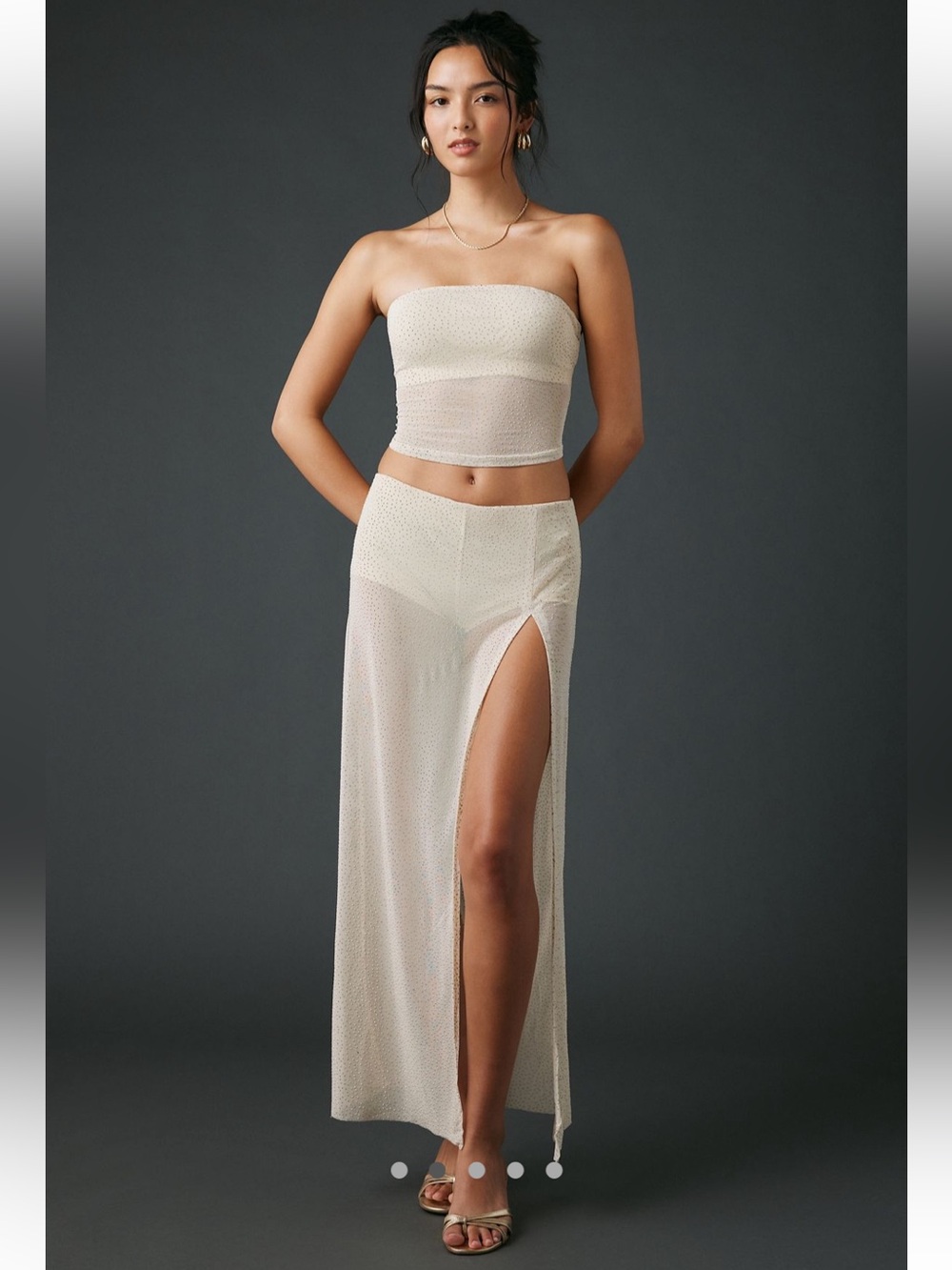 UO A Girl’s Best Friend Rhinestone Studded Sheer Mesh Skirt 2 Piece Set